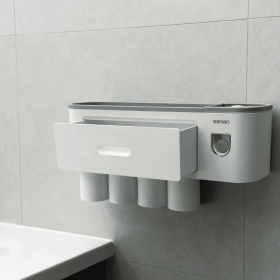 Toothbrush Holders Wall Mounted, Toothbrush Holder with Automatic Toothpaste Dispensers, 6 Brush Slots (Model: 4-Person Toothbrush Cup Set)